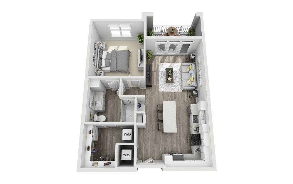 Ashby  - 1 bedroom floorplan layout with 1 bathroom and 786 square feet (3D)