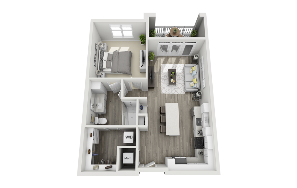 Ashby  - 1 bedroom floorplan layout with 1 bath and 786 square feet. (3D)