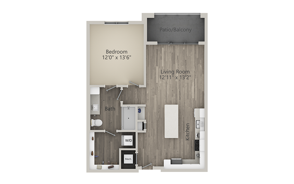 Ashby  - 1 bedroom floorplan layout with 1 bath and 786 square feet. (2D)