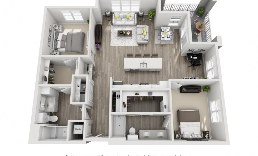 Burlington  - 2 bedroom floorplan layout with 2 bathrooms and 1358 square feet