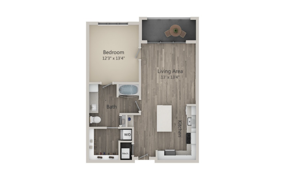 Avondale - 1 bedroom floorplan layout with 1 bath and 791 square feet. (2D)