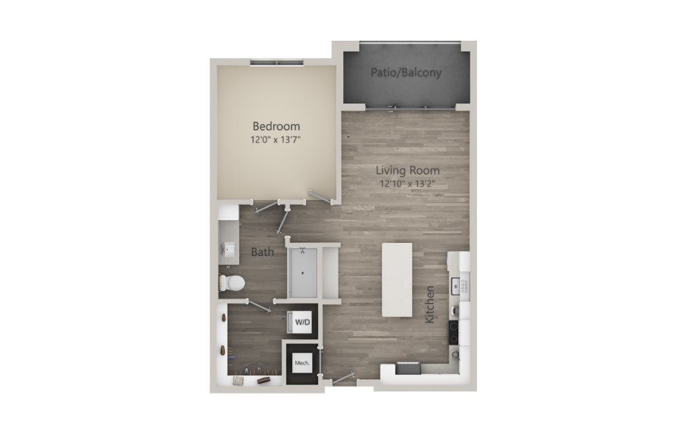 Alexandra  - 1 bedroom floorplan layout with 1 bath and 786 square feet. (2D)