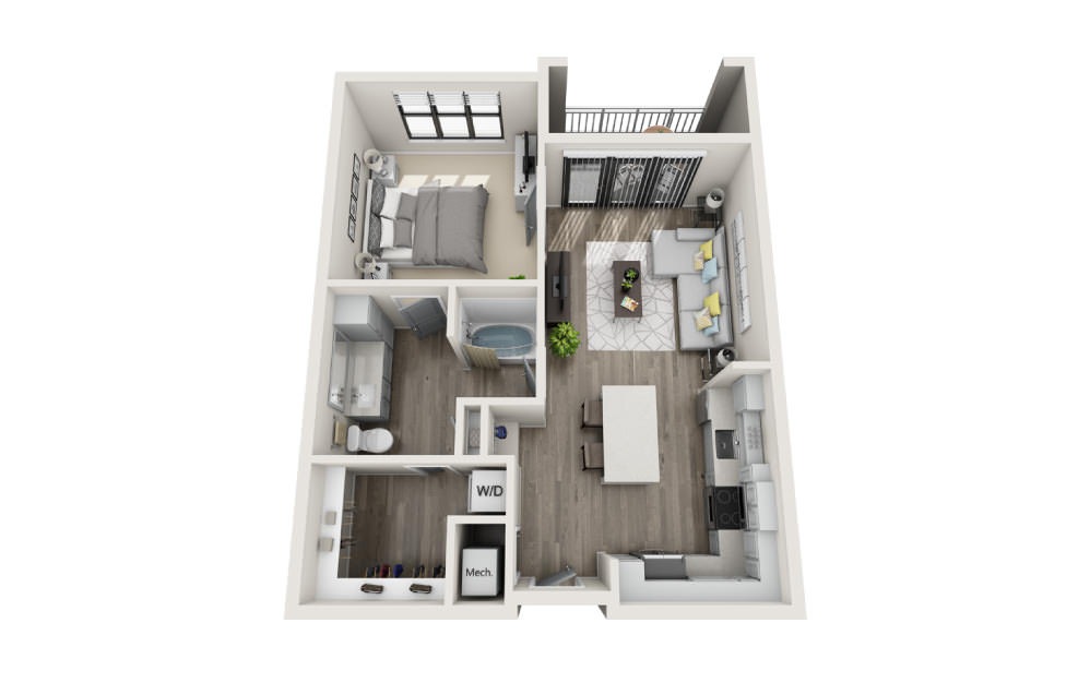 Avondale - 1 bedroom floorplan layout with 1 bathroom and 791 square feet (3D)