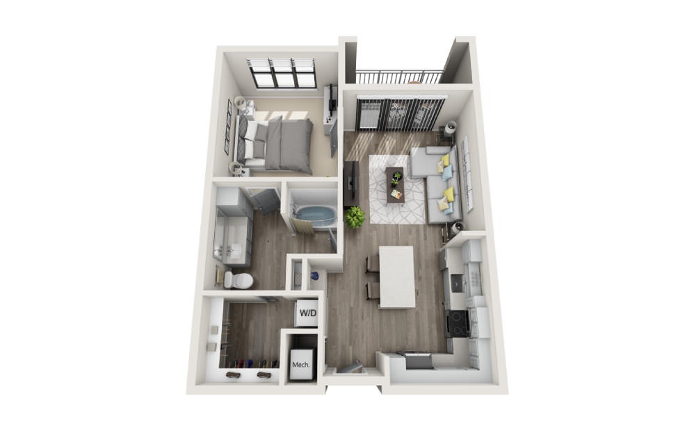 Addison - 1 bedroom floorplan layout with 1 bathroom and 824 square feet (3D)