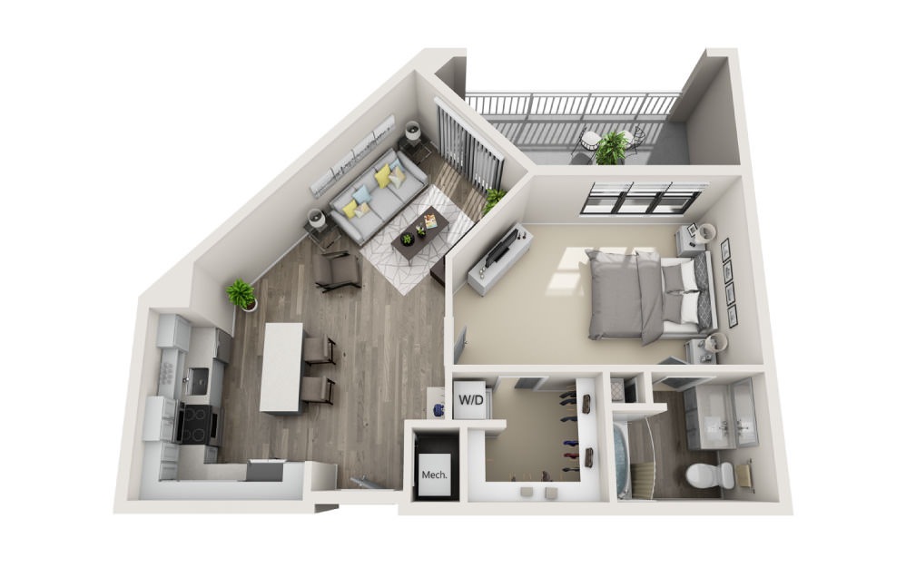 Alexandria - 1 bedroom floorplan layout with 1 bathroom and 841 square feet (3D)