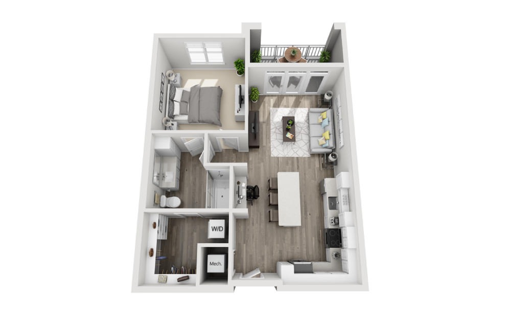 Alexandra  - 1 bedroom floorplan layout with 1 bathroom and 786 square feet (3D)