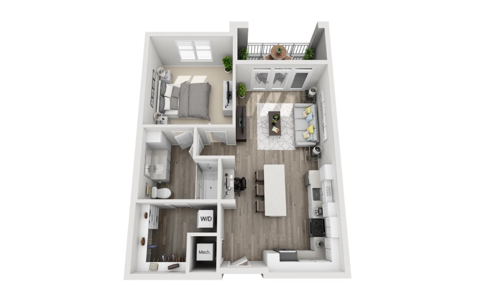Alexandra  - 1 bedroom floorplan layout with 1 bath and 786 square feet. (3D)