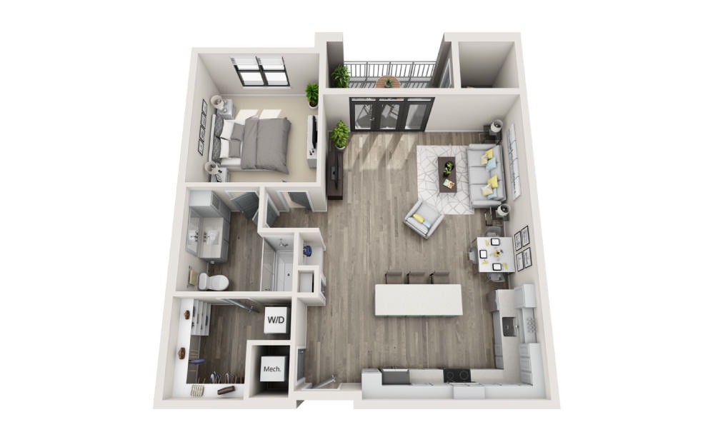 Admiral  - 1 bedroom floorplan layout with 1 bathroom and 960 square feet (3D)