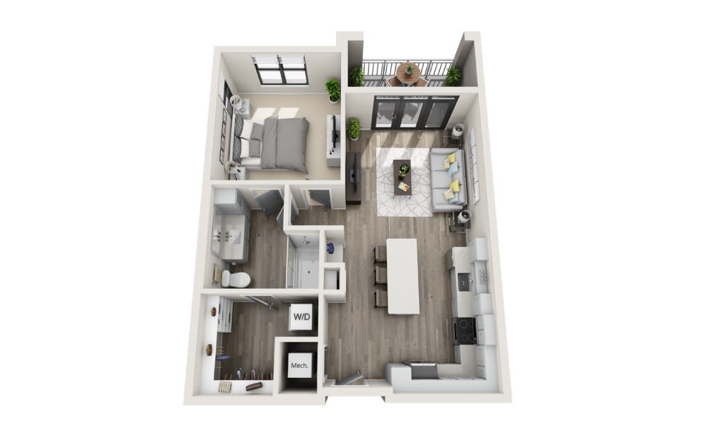 Adelaide  - 1 bedroom floorplan layout with 1 bathroom and 786 square feet (3D)