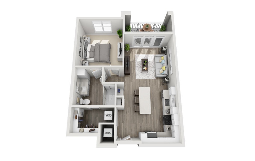 Atwood  - 1 bedroom floorplan layout with 1 bath and 771 square feet. (3D)