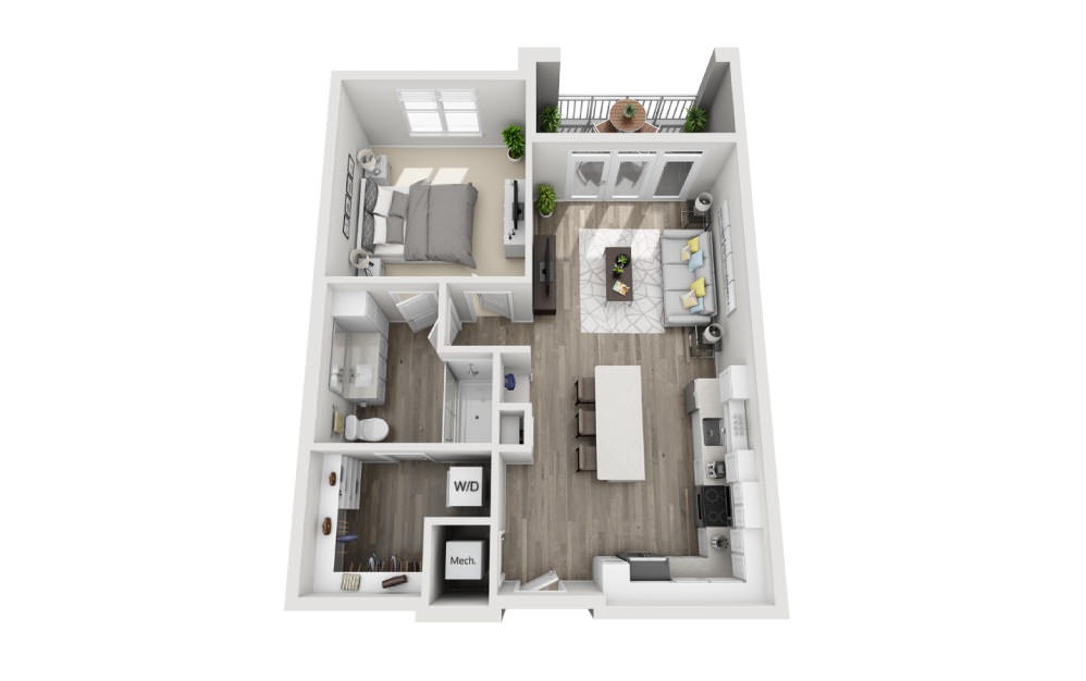 Archer  - 1 bedroom floorplan layout with 1 bathroom and 781 square feet (3D)