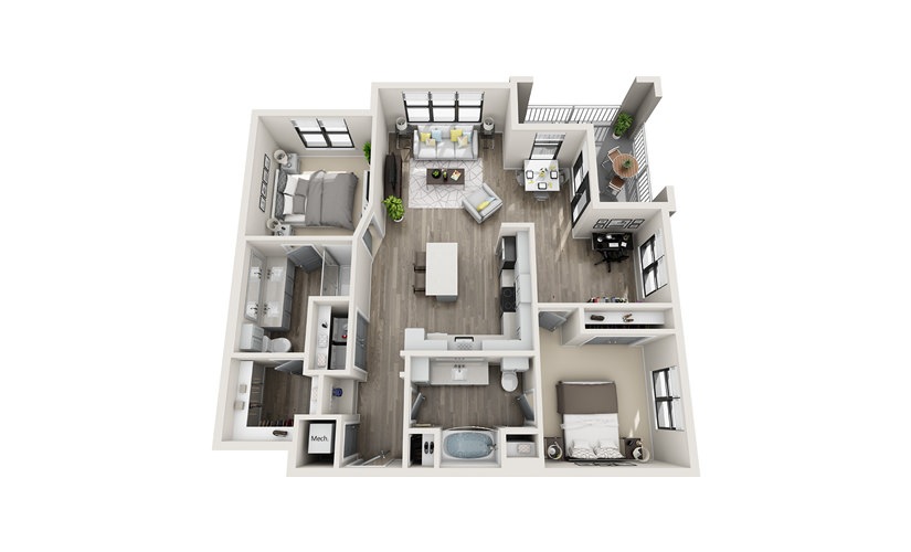 Berwick - 2 bedroom floorplan layout with 2 bathrooms and 1232 square feet