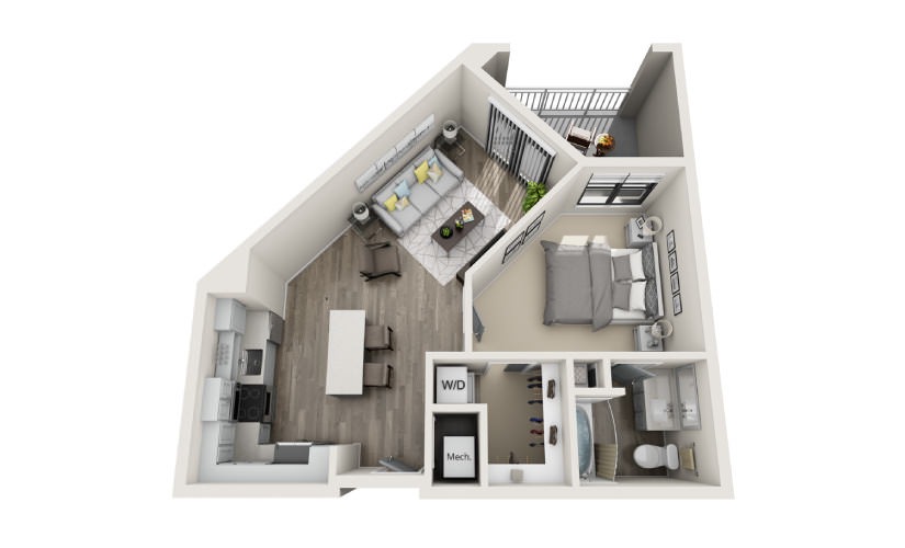 Abbey - 1 bedroom floorplan layout with 1 bathroom and 701 square feet