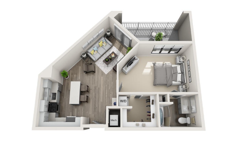 Alexandria - 1 bedroom floorplan layout with 1 bathroom and 841 square feet