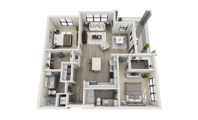 Browning - 2 bedroom floorplan layout with 2 bathrooms and 1186 square feet