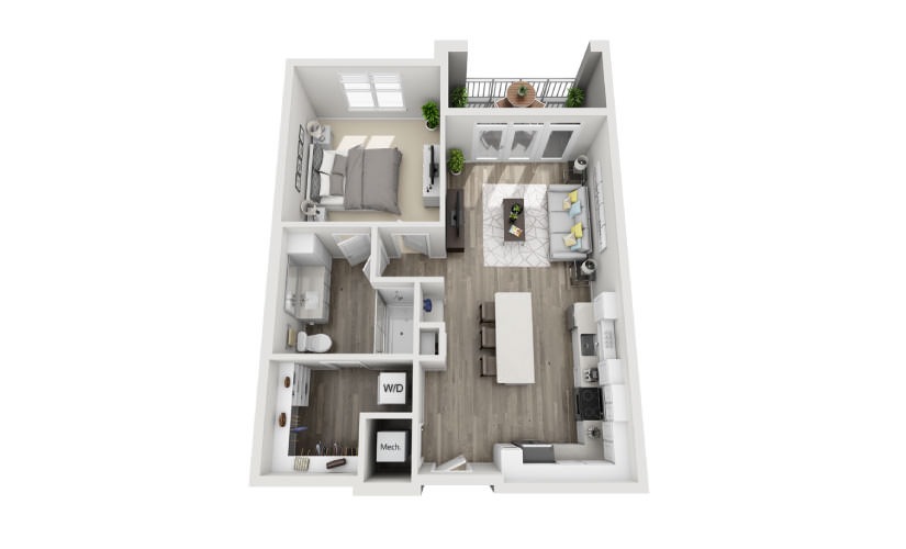 Archer  - 1 bedroom floorplan layout with 1 bathroom and 781 square feet