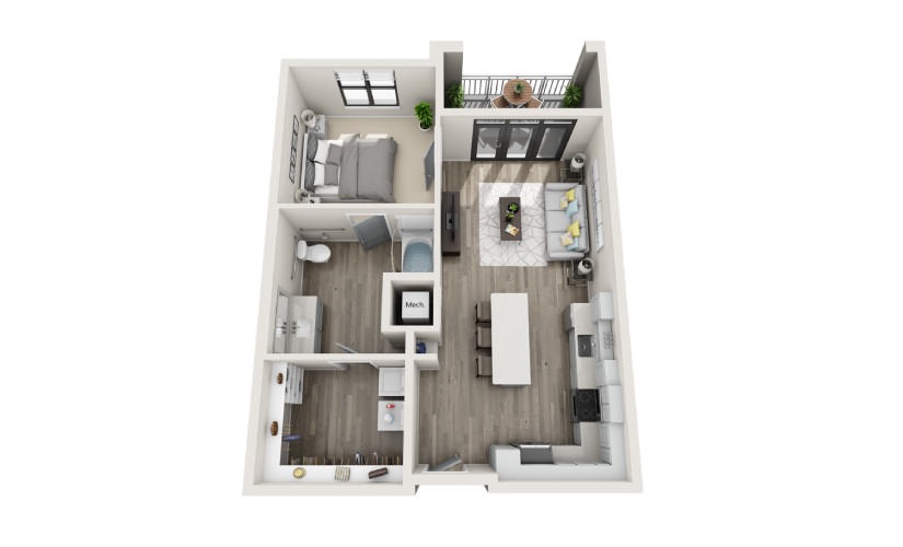 Abbot - 1 bedroom floorplan layout with 1 bathroom and 786 square feet