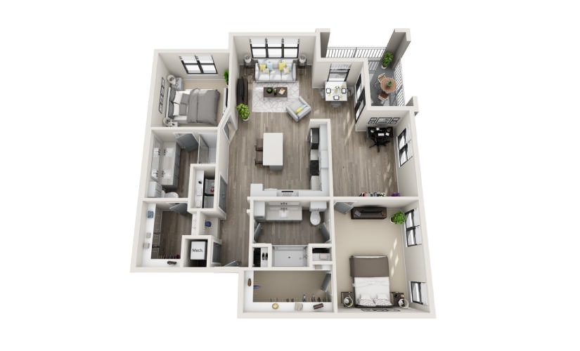 Britannia - 2 bedroom floorplan layout with 2 bathrooms and 1378 square feet