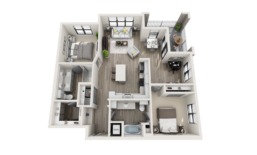 Berkley  - 2 bedroom floorplan layout with 2 bathrooms and 1206 square feet