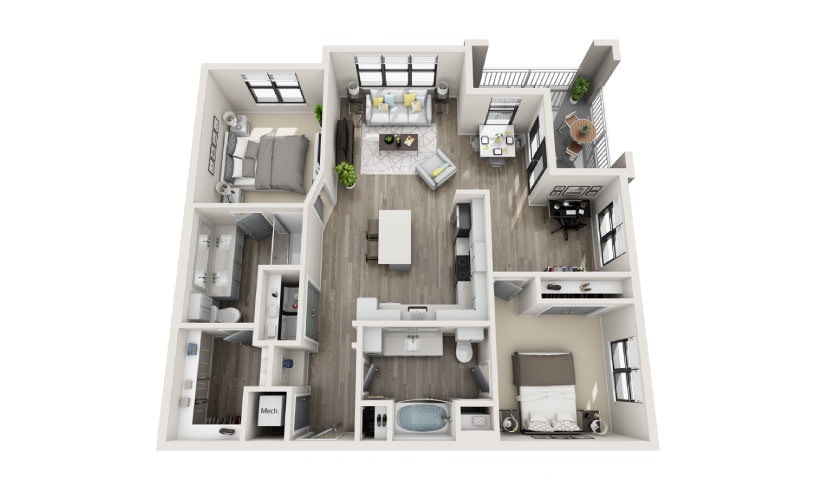 Brighton - 2 bedroom floorplan layout with 2 bathrooms and 1243 square feet