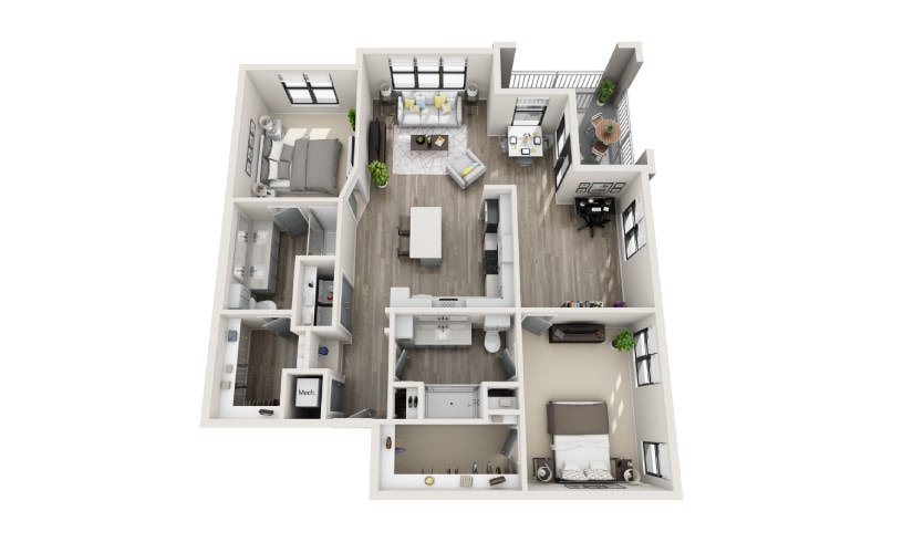 Bayswater - 2 bedroom floorplan layout with 2 bathrooms and 1367 square feet
