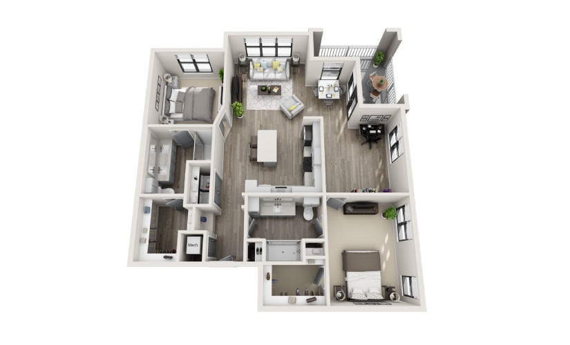 Bridgewater - 2 bedroom floorplan layout with 2 bathrooms and 1361 square feet