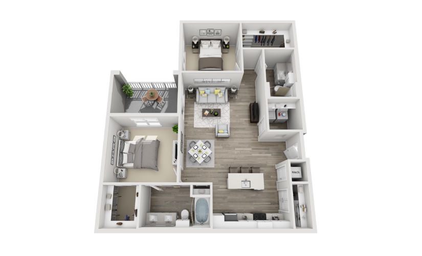 Byron - 2 bedroom floorplan layout with 2 bathrooms and 1231 square feet